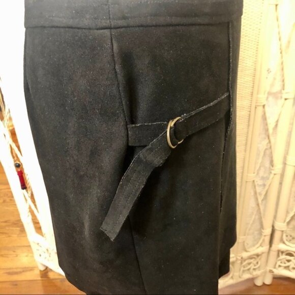 J.O.A. Skirt Black Faux Suede Wrap Mini Asymmetrical Hem Front size Medium - Picture 11 of 16